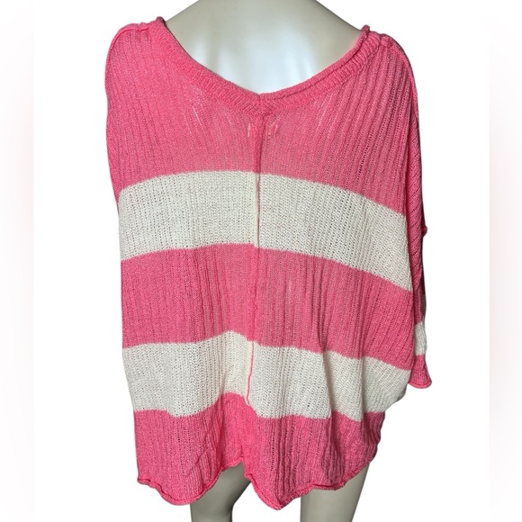 NEW POL brand Pink Ivory Stripe V Neck Long Bell sleeve knit Top - Picture 4 of 7